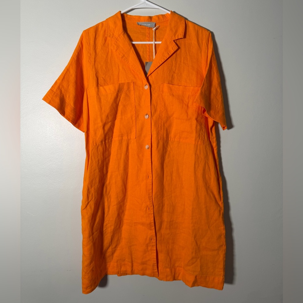 Everlane The Linen Workwear Shirt Dress Turmeric Orange - Picture 5 of 9